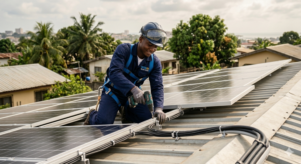 Installation solaire professionnelle sécurisée Gabon WOW2000