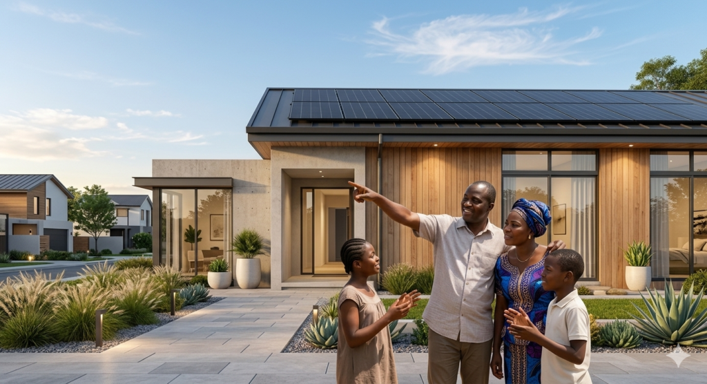 Famille gabonaise installation panneaux solaires