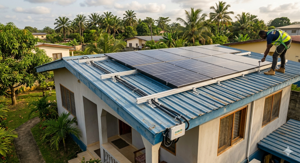 Panneaux solaires toit tôle Gabon installation