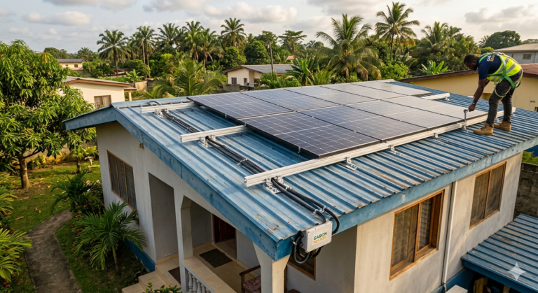 Panneaux solaires toit tôle Gabon installation