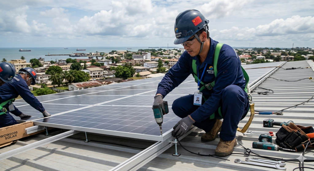 Installation solaire saison pluies Port-Gentil Gabon