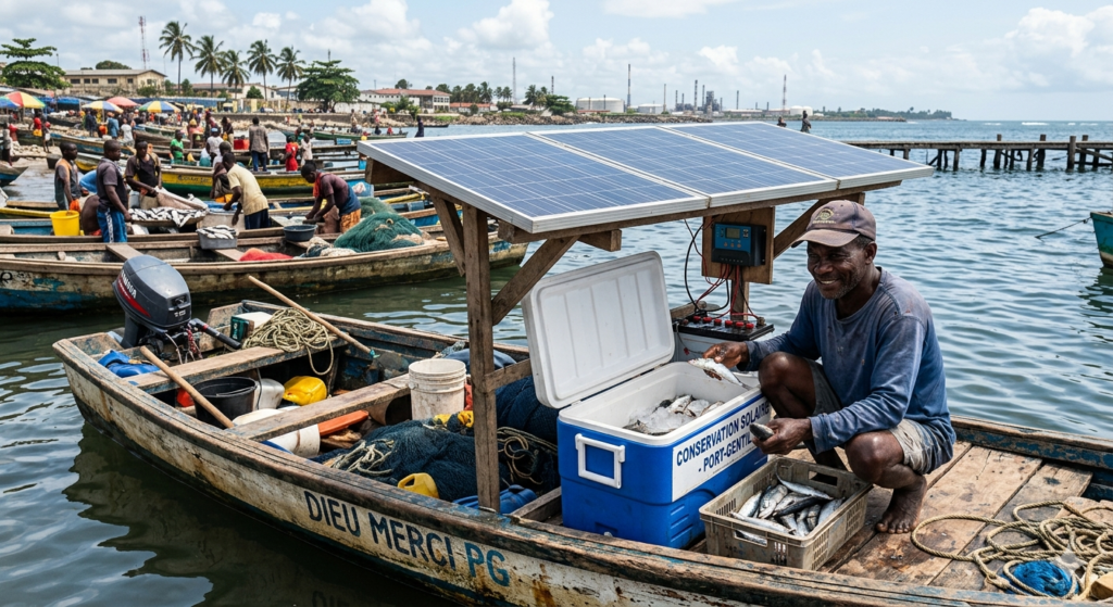 Pêcheur solaire conservation poisson Port-Gentil Gabon
