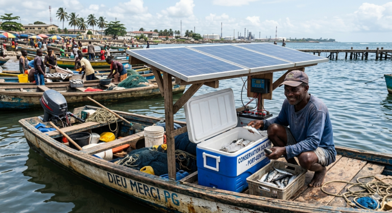 Pêcheur solaire conservation poisson Port-Gentil Gabon