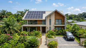 Maison gabonaise avec panneaux solaires