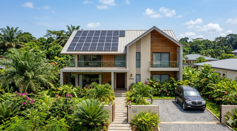 Maison gabonaise avec panneaux solaires