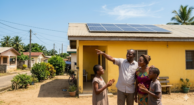 Famille gabonaise installation panneaux solaires