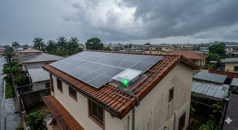 Panneaux solaires saison des pluies Port-Gentil Gabon