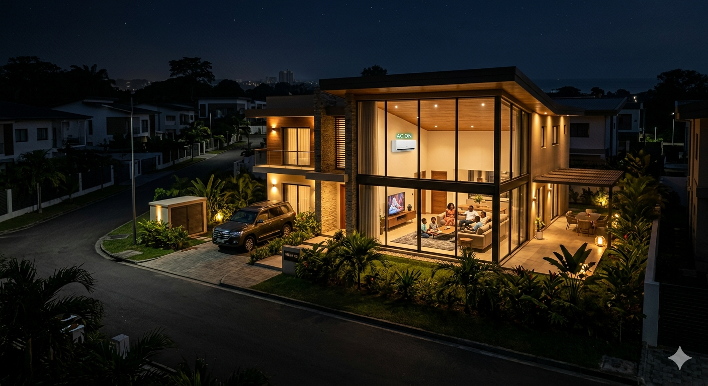 Résidence quartier moderne Libreville WOW2000 solaire nuit