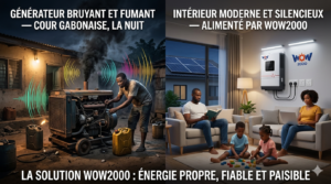 Groupe électrogène bruit pollution vs solaire WOW2000 Gabon