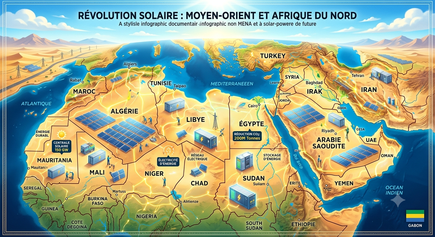 Solaire stockage MENA sécurité énergétique Afrique Gabon