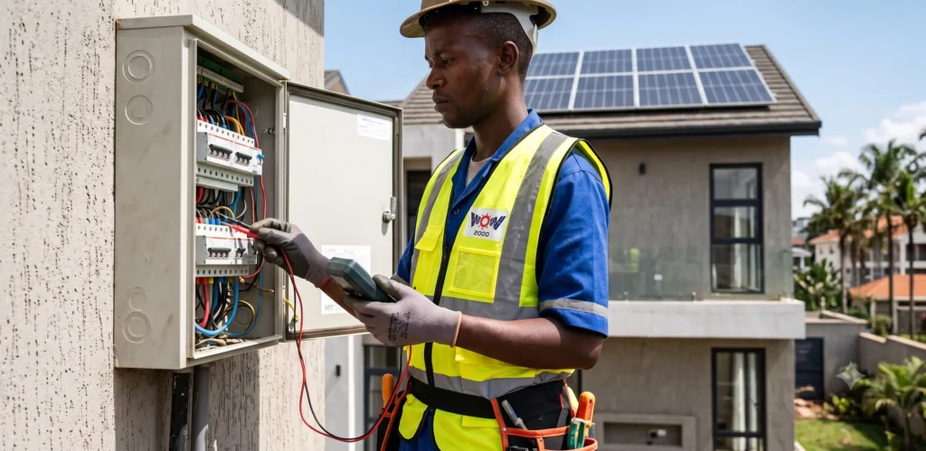 Technicien évaluant un site avant l'installation solaire résidentielle