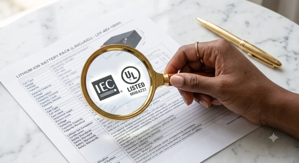 Vérification des certifications et de la compatibilité d'une batterie lithium