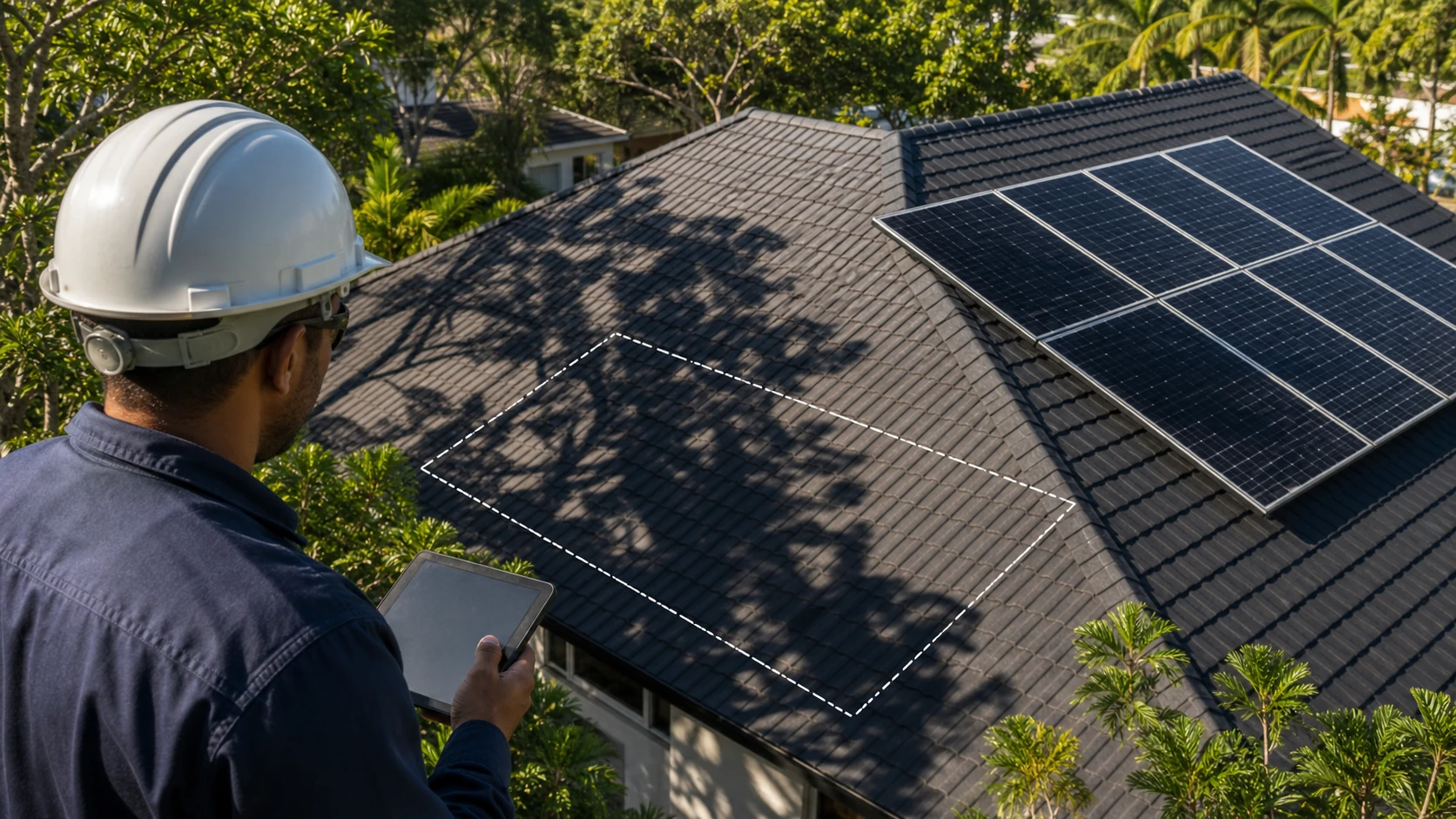 Évaluation de l'orientation et des ombres sur une toiture pour un projet solaire